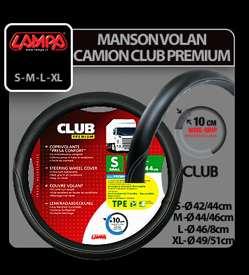 Club, comfort grip steering wheel cover - XL - Ø 49/51cm - Black thumb