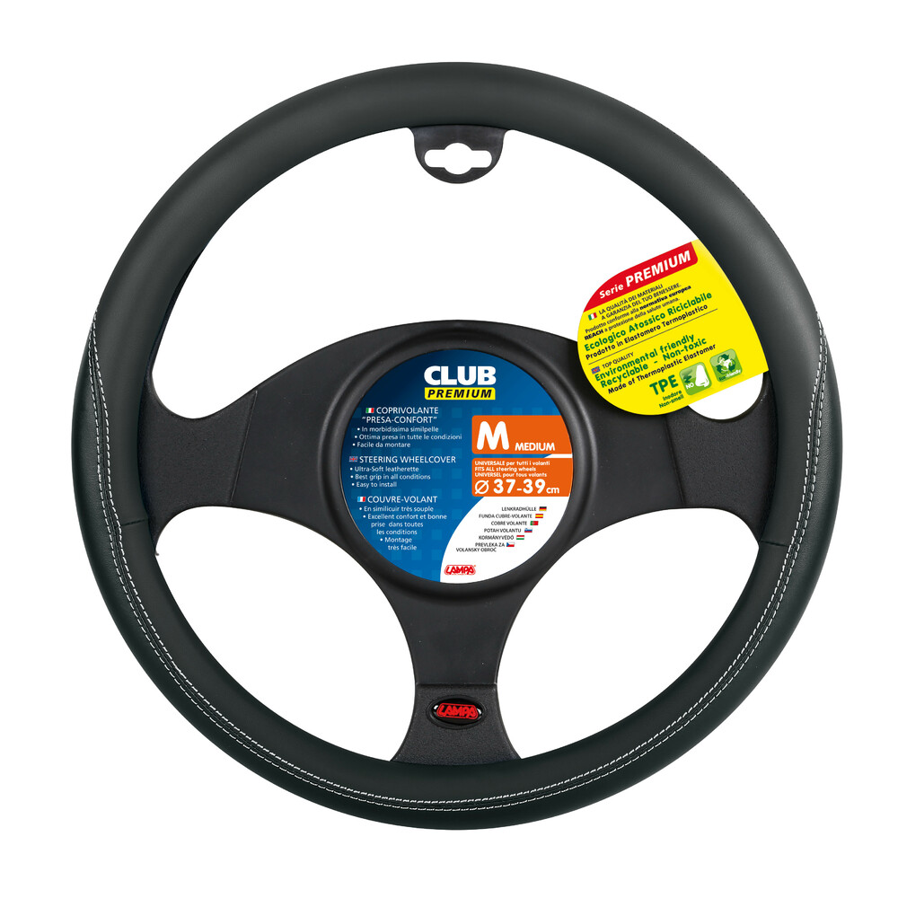 Club, TPE steering wheel cover - M - Ø 37/39 cm - Black thumb