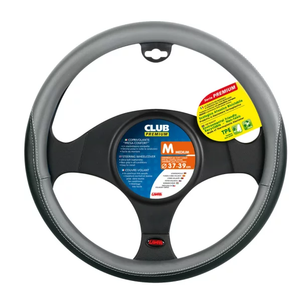 Club, TPE steering wheel cover - M - Ø 37/39 cm - Black/Grey