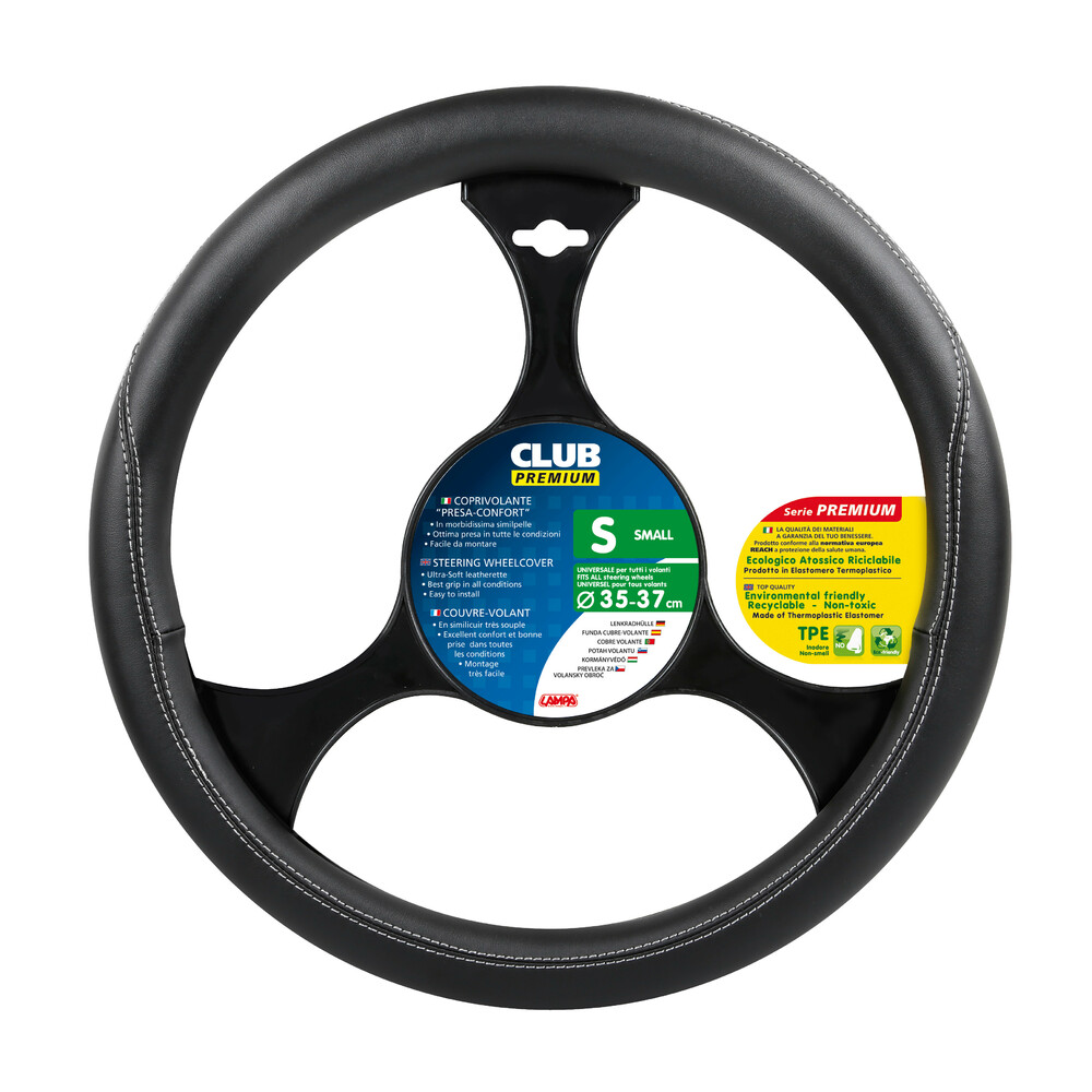 Club, TPE steering wheel cover - S - Ø 35/37 cm - Black thumb