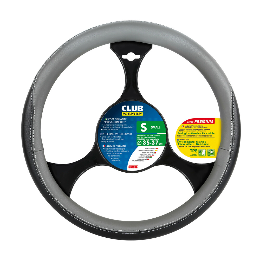 Club, TPE steering wheel cover - S - Ø 35/37 cm - Black/Grey thumb