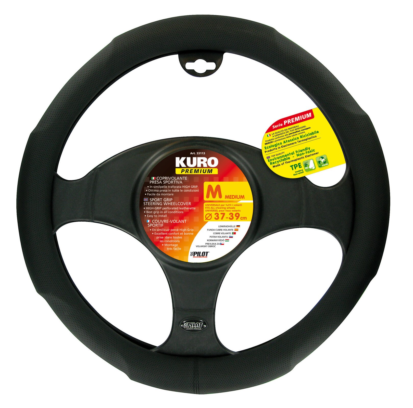 Kuro, TPE steering wheel cover - M - Ø 37/39 cm - Black thumb