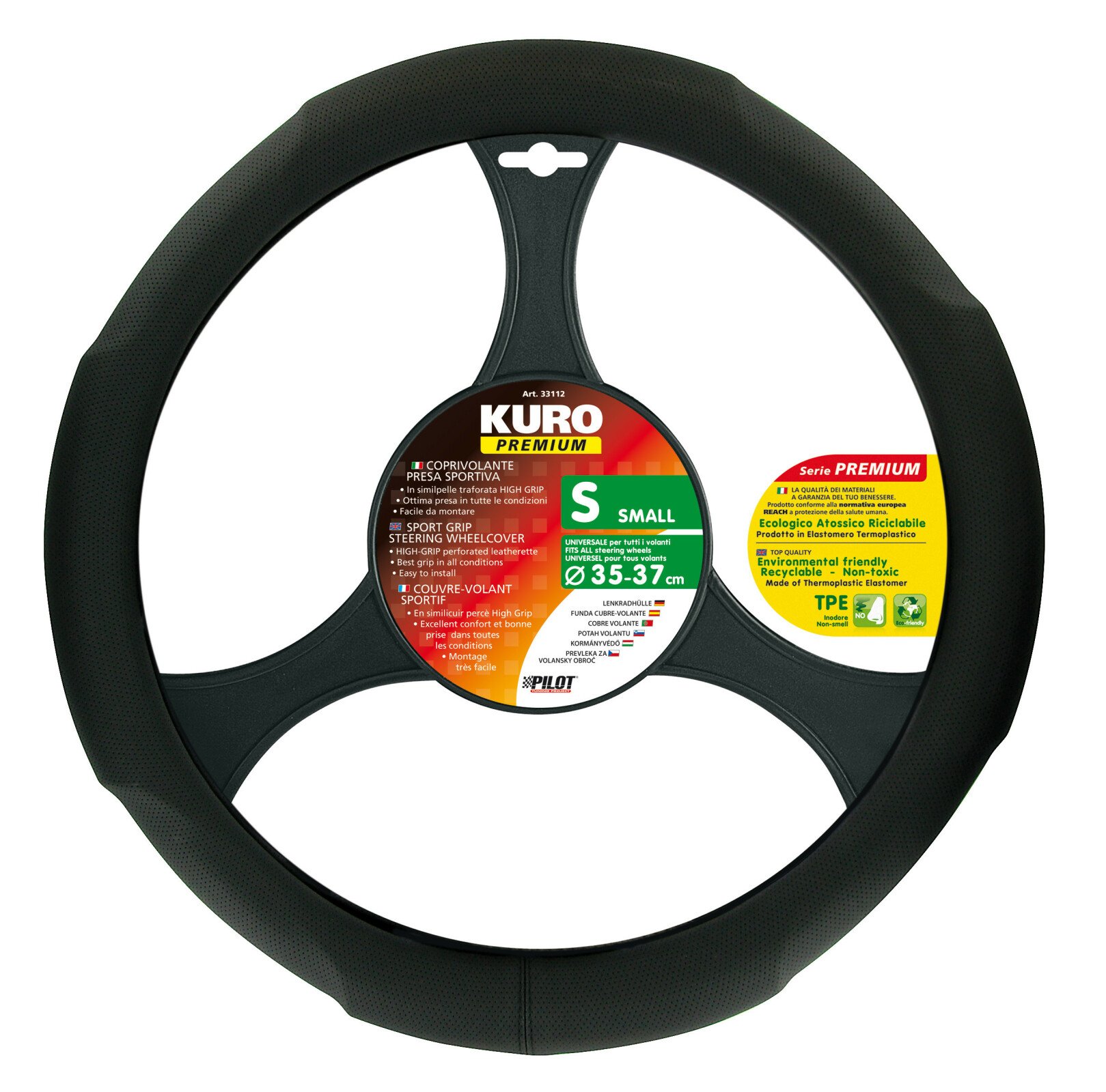 Kuro, TPE steering wheel cover - S - Ø 35-37 cm - Black thumb