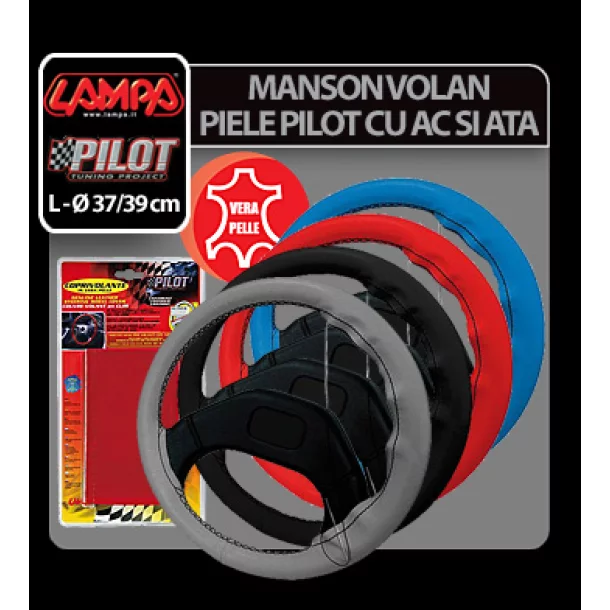 Pilot - Lampa bőr kormányhuzat - L - Ø 37-39 cm - Fekete