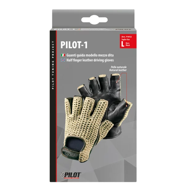 Pilot-1 half finger driving gloves - L - Black