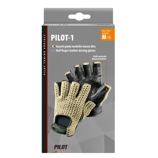Manusi de conducere jumatate deget Pilot-1 - M - Negru - Resigilat