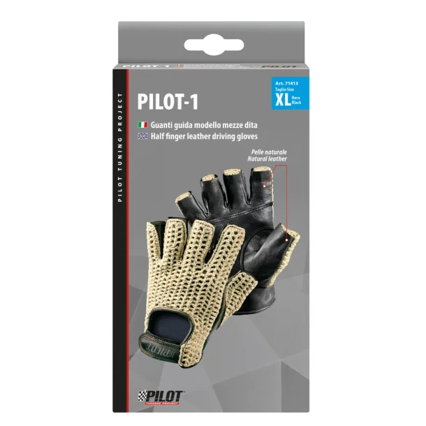 Manusi de conducere jumatate deget Pilot-1 - XL - Negru