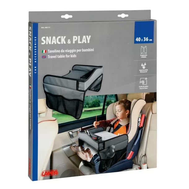 Lampa Snack &amp; Play utazási asztal gyerek autósüléshez - Szürke