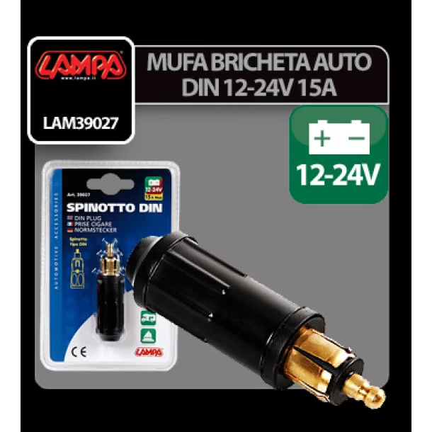 DIN cigarette lighter plug, 12/24V 15A - Resealed