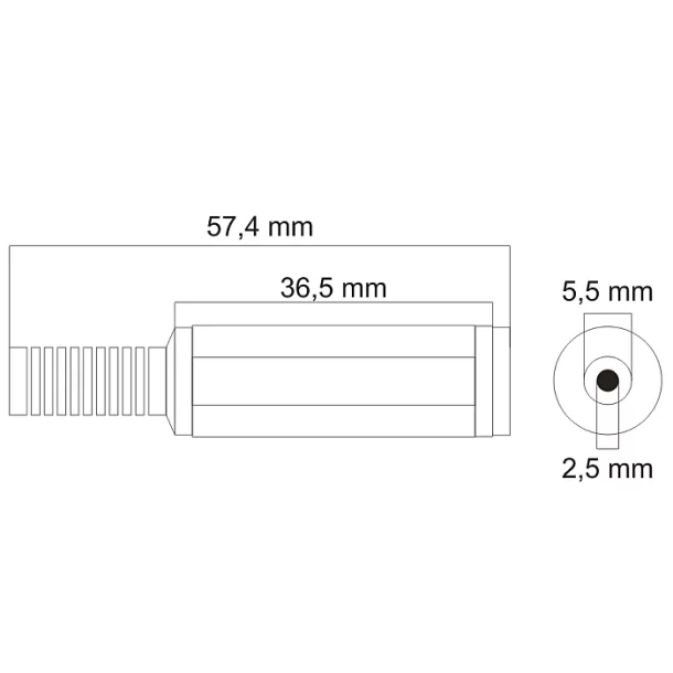 DC socket with strain relief