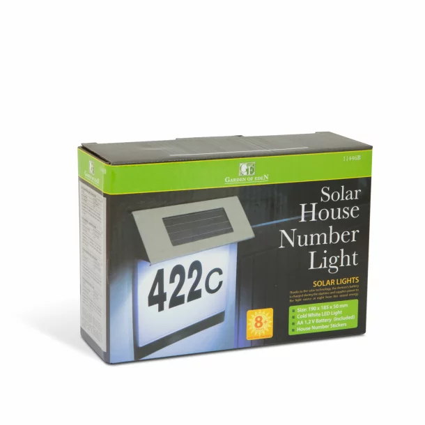 Număr de casă din inox, cu iluminare LED și alimentare solară