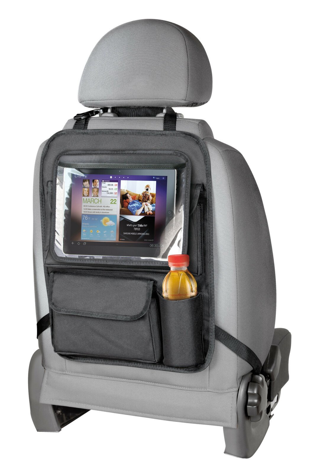 Back seat organizer with tablet holder thumb