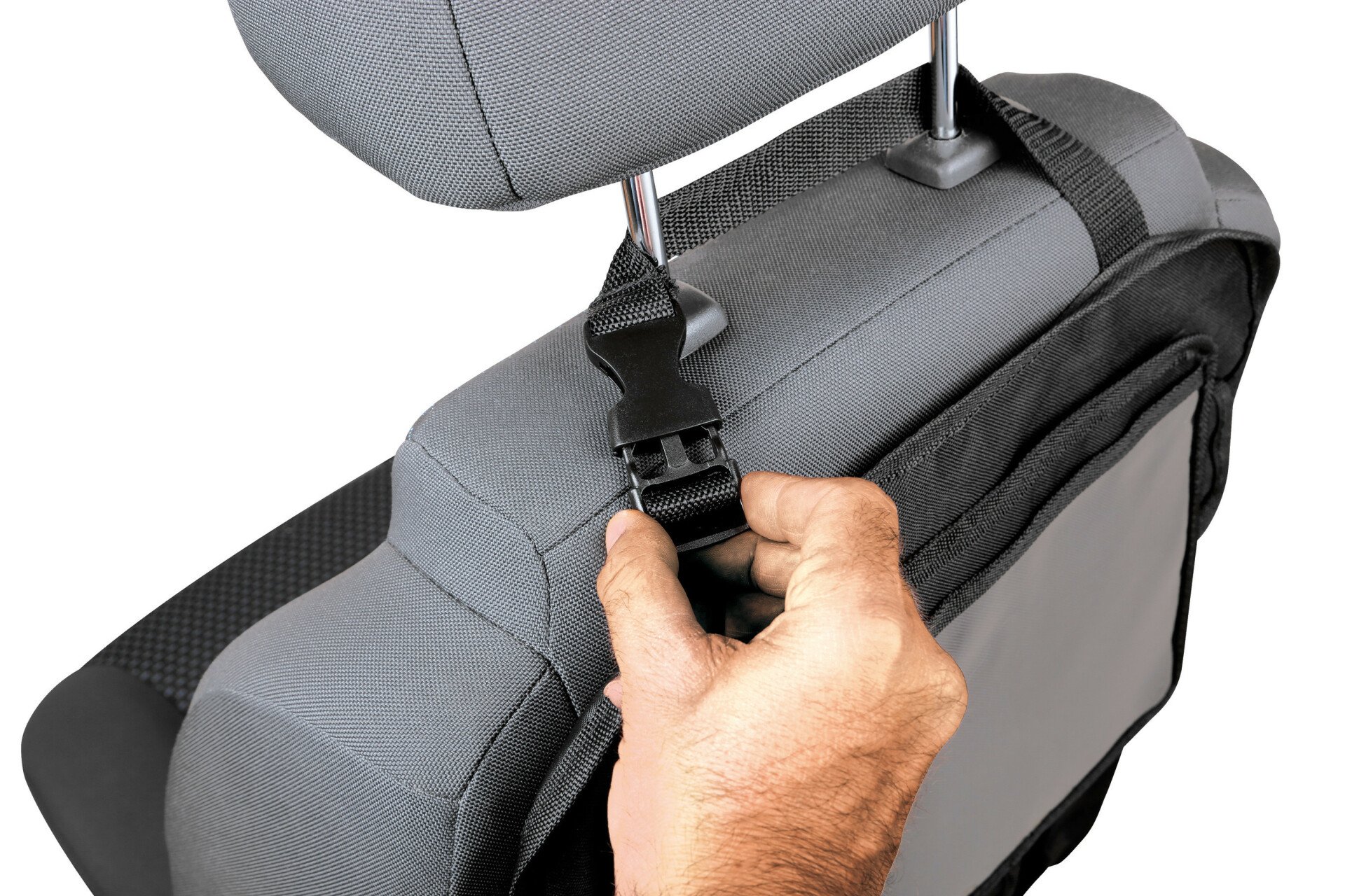 Back seat organizer with tablet holder thumb