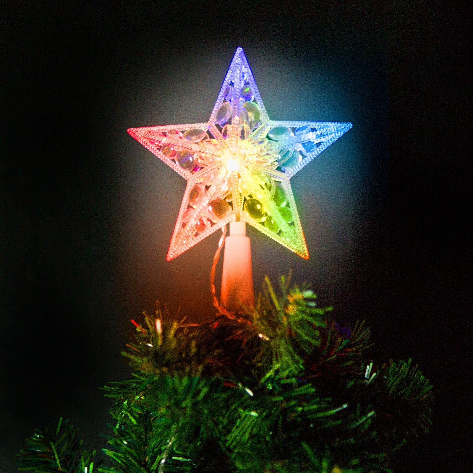Ornament de pom de Craciun, model stea, 10 LED-15 cm, RGB, 2xAA thumb
