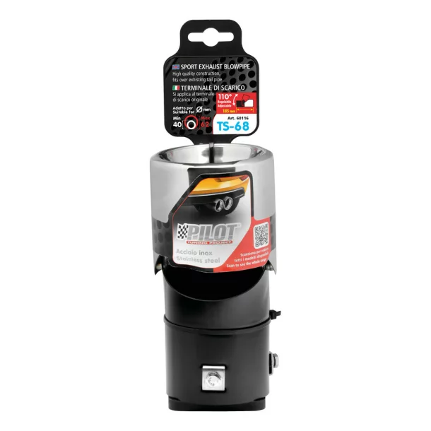 Ornament toba esapament curbat TS-68, din otel inoxidabil lustruit, sunet sport, racordare Ø40-62mm