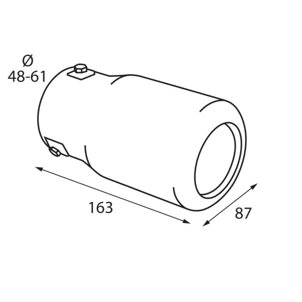 TS-63 Kipufugóvég dísz, polírozott rozsdamentes acél, sporthangzás, csatlakozás Ø48-61mm