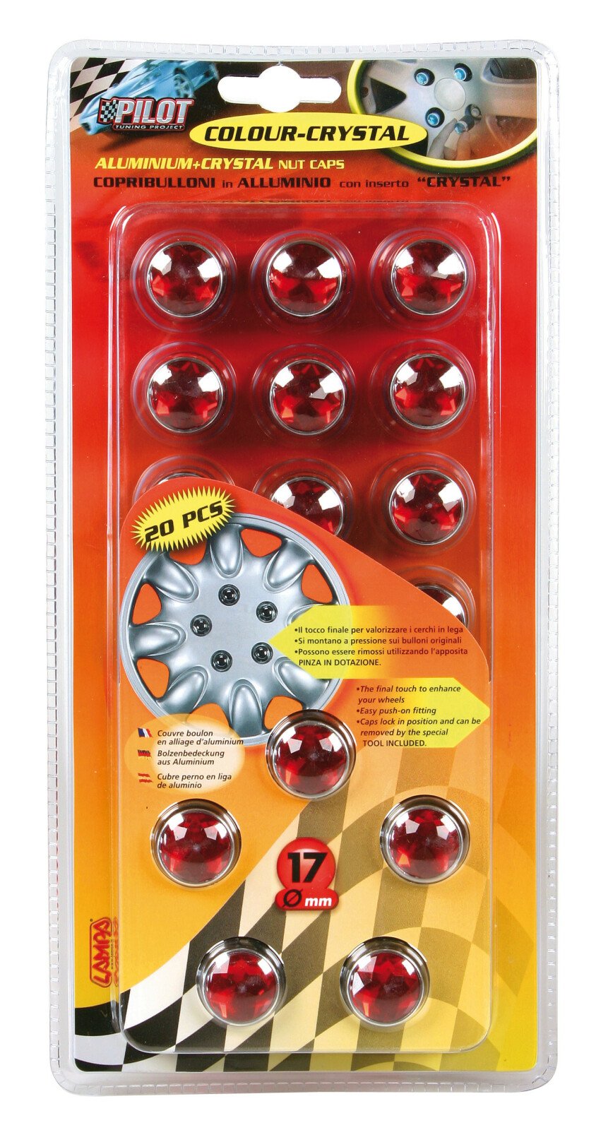Colour Crystal nut caps, 20 pcs - Ø 17 mm - Red thumb