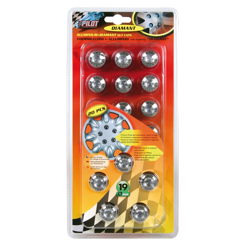 Diamant nut caps, 20pcs - Hex 17mm - Chrome - Resealed thumb