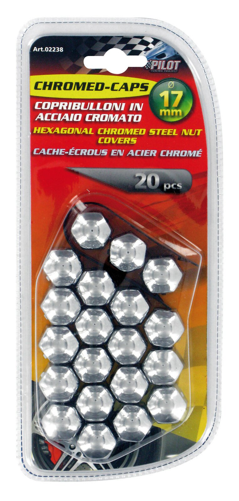 Hexagonal chromed steel nut caps, 20pcs - Hex 17mm - Chrome thumb