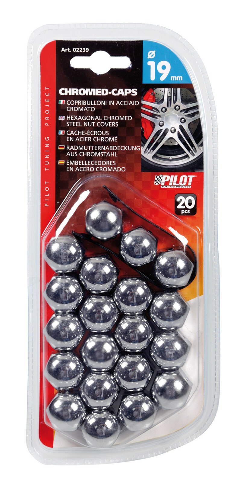 Hexagonal chromed steel nut caps, 20pcs - Hex 19mm - Chrome thumb