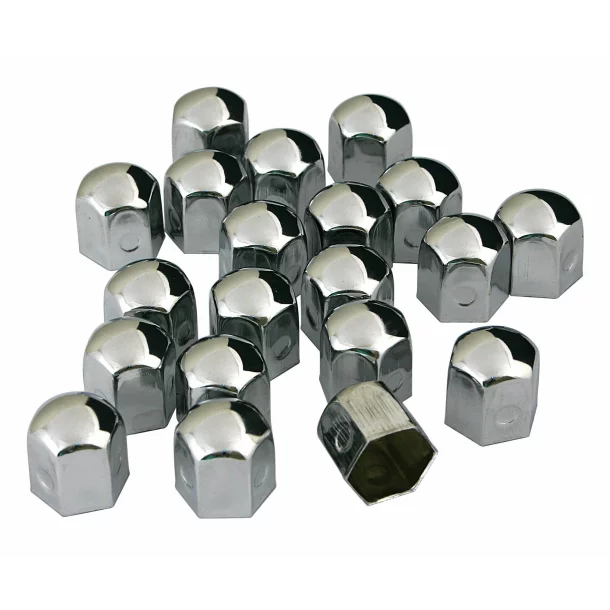 Hexagonal chromed steel nut caps, 20pcs - Hex 19mm - Chrome