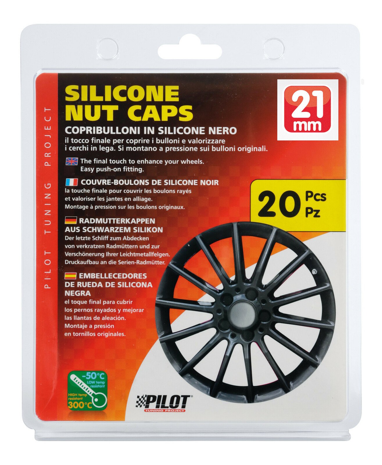 Silicone nut caps, 20 pcs - Hex 21mm - Black thumb