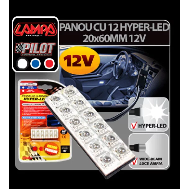 Panou cu 12 Hyper-Led 20x60mm - 12V - Alb