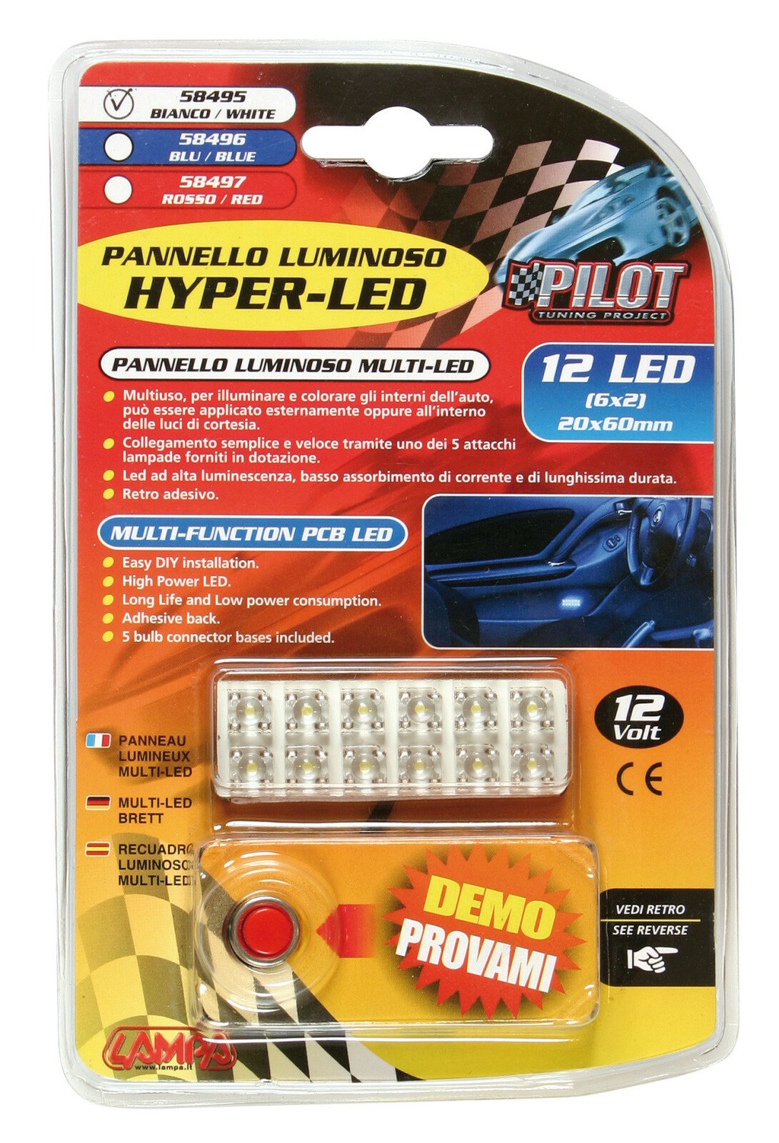 12V Hyper-Led - PCB lamp 12 Led - 20x60 mm - White thumb