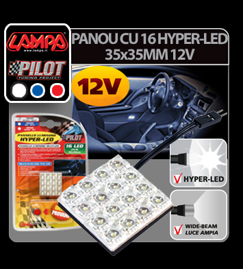 12V Hyper-Led - PCB lamp 16 Led - 35x35 mm - Red thumb