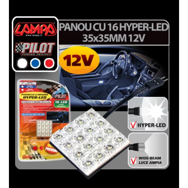 Panou cu 16 Hyper-Led 35x35mm - 12V - Rosu