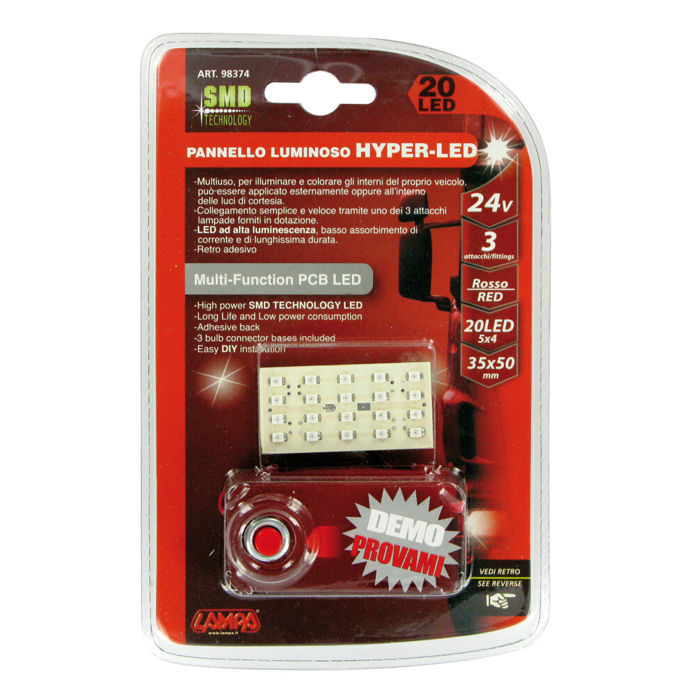 24V Hyper-Led - PCB lamp 20 SMD - 35x50 mm - 1 pcs - D/Blister - Red thumb