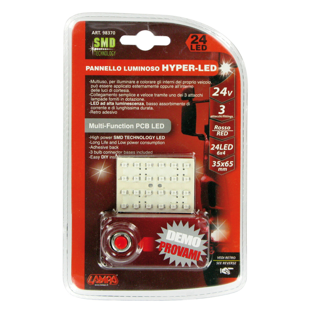 24V Hyper-Led - PCB lamp 24 SMD - 35x50 mm - 1 pcs - D/Blister - Red thumb