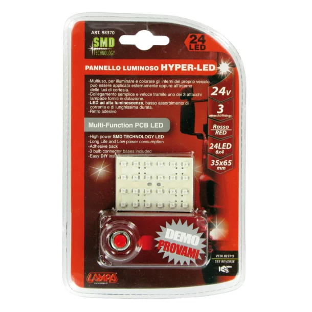 24V Hyper-Led - PCB lamp 24 SMD - 35x50 mm - 1 pcs - D/Blister - Red
