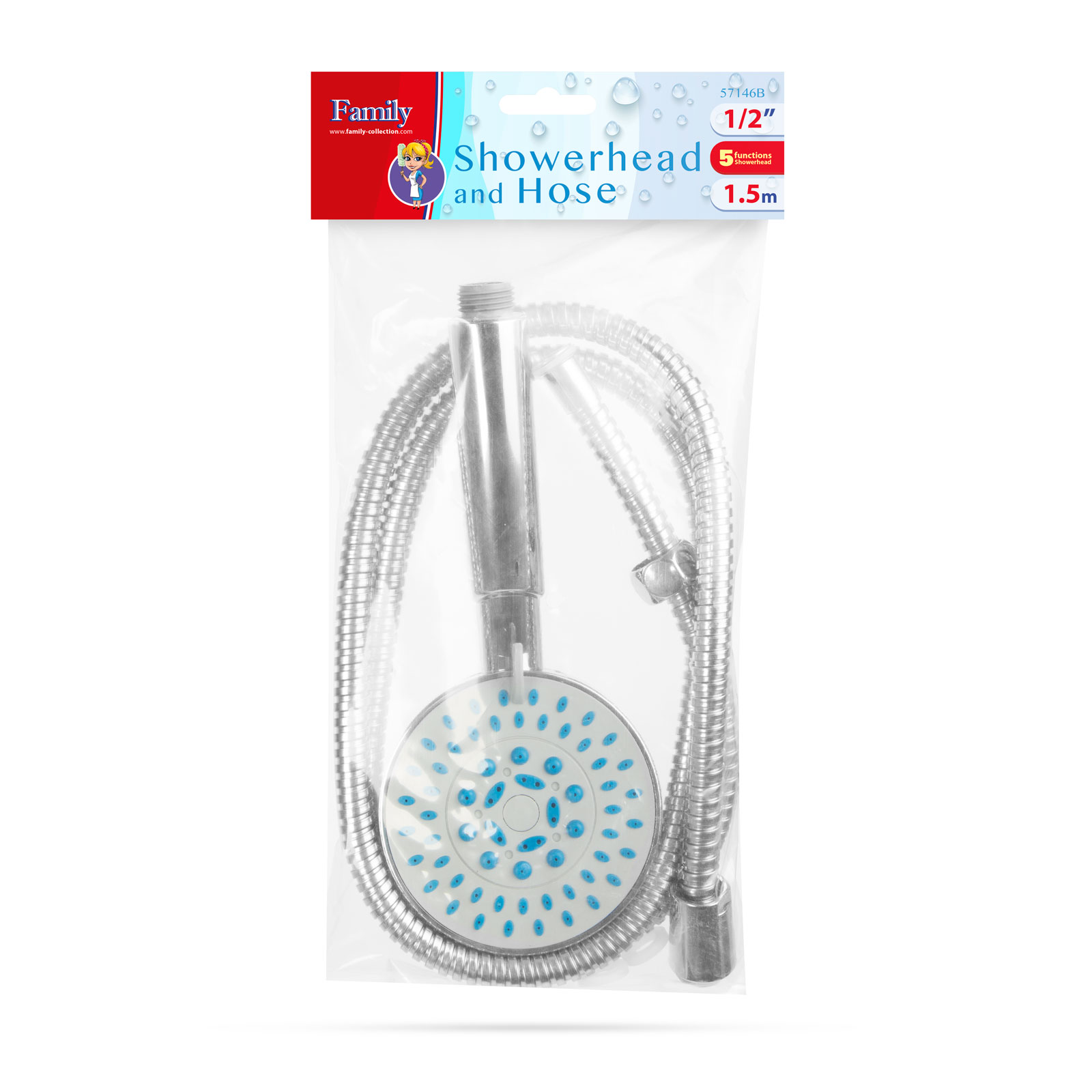 Shower head + hose 1,5 m - chrome, 5 functions thumb
