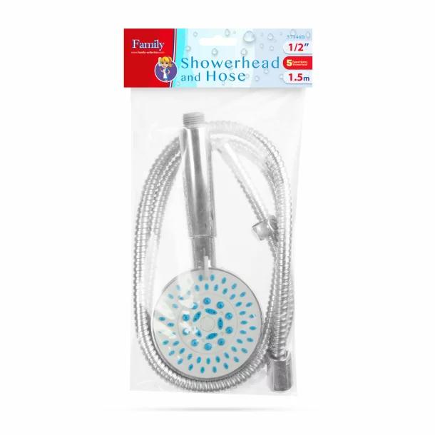 Shower head + hose 1,5 m - chrome, 5 functions