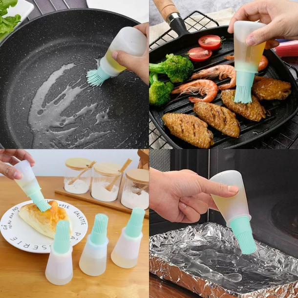 Pensulă pentru ulei, din silicon, cu recipient - 60 ml - albastră