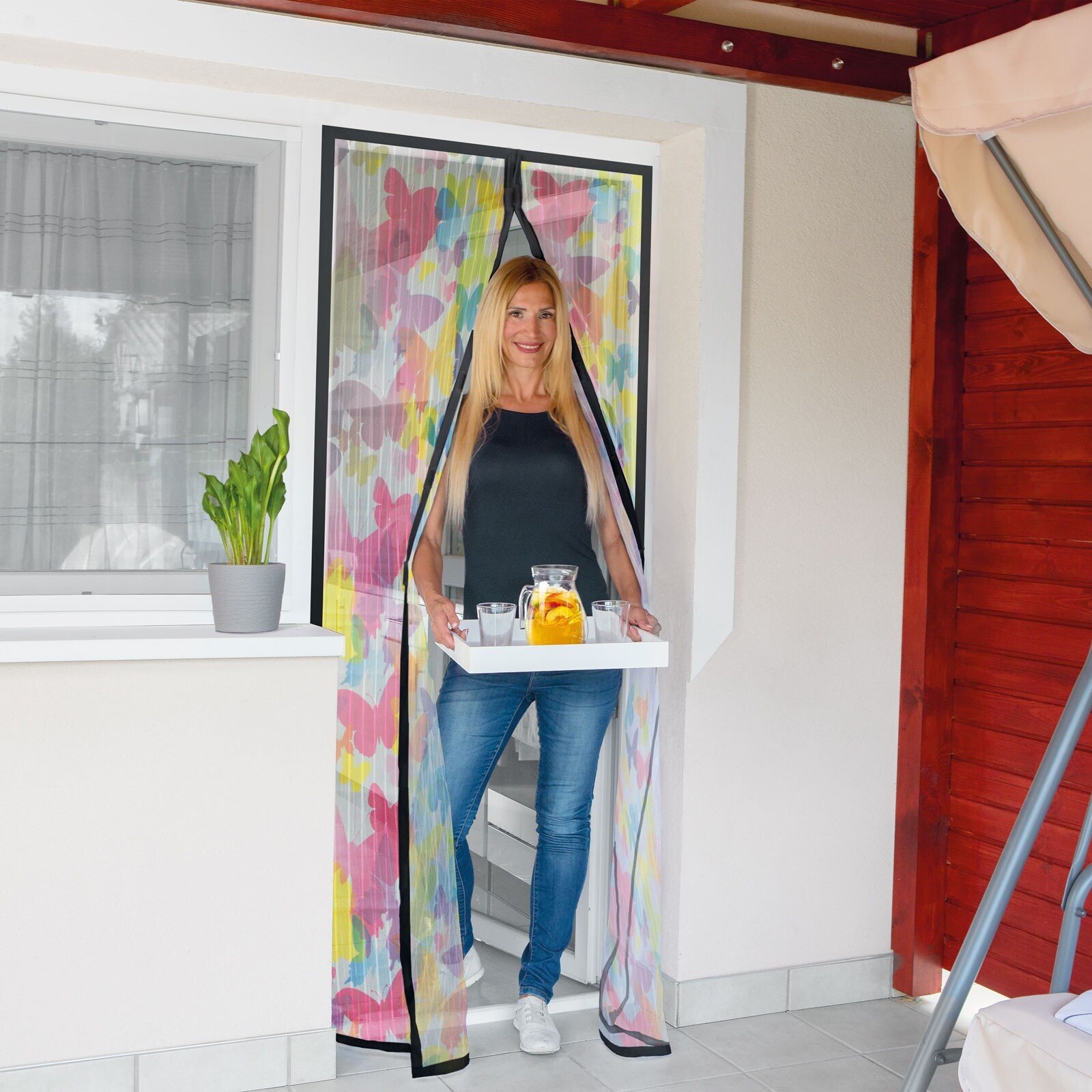 Szúnyogháló függöny ajtóra -mágneses- 100 x 210 cm - színes pillangós thumb