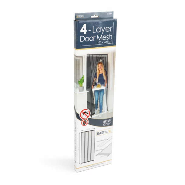 Perdea pt. usa din plasa anti-tantari, 4 benzi, max.  100 x 220 cm, negru