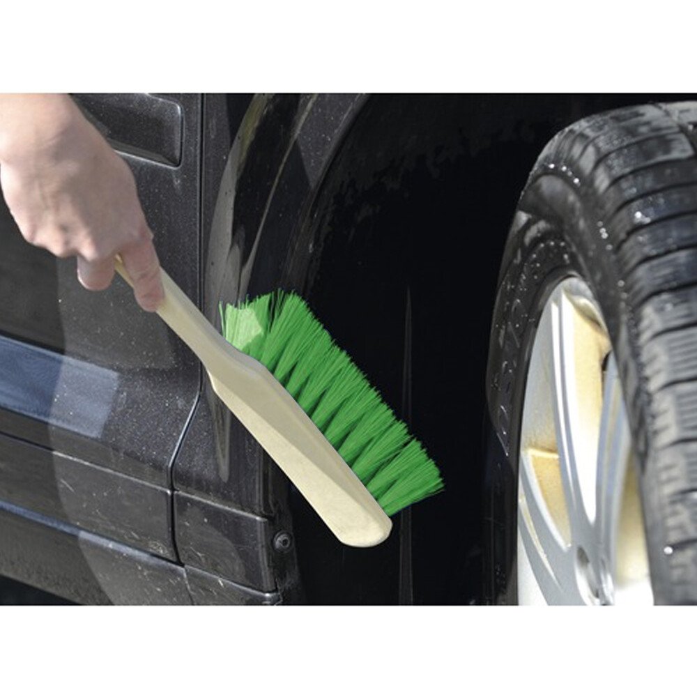 Car body wash brush with imitation wood handle, 46cm - Green thumb