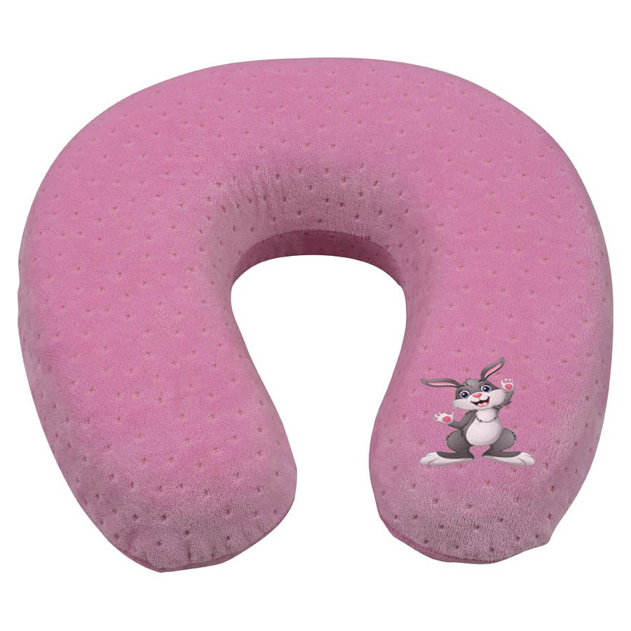 Neck memory pillow for child travel 29x28cm, bunny logo - Pink thumb
