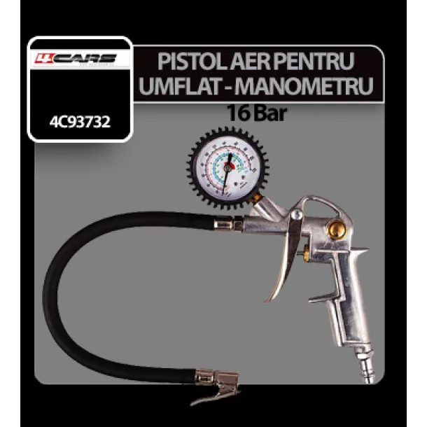 Pistol aer pentru umflat cu manometru 4Cars