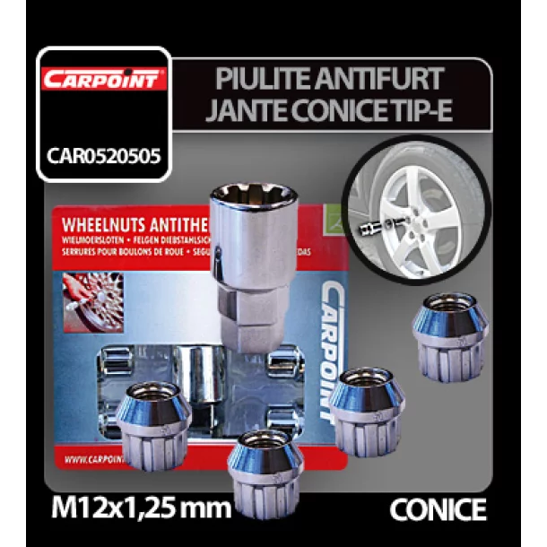 Piulite antifurt jante conice M12x1,25mm 4buc - Tip E