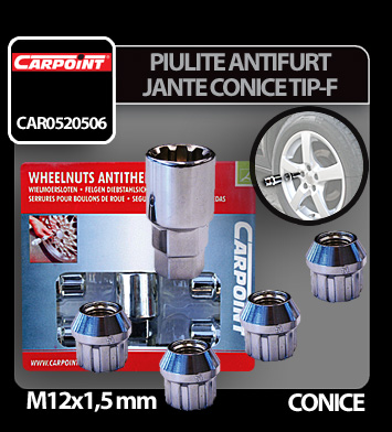 Anti-theft wheel bolts nut 4pcs conical M12x1,5mm - Type F thumb