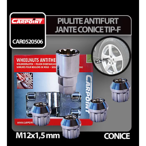 Anti-theft wheel bolts nut 4pcs conical M12x1,5mm - Type F