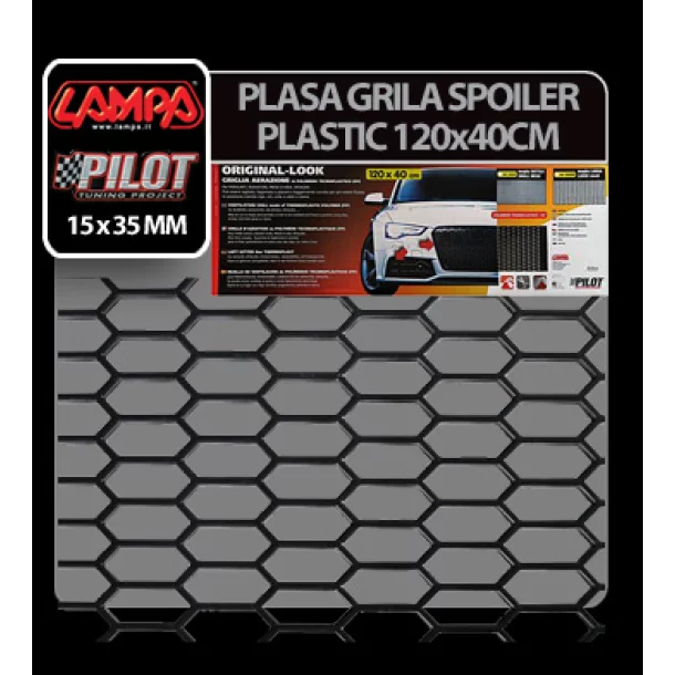 Plasa grila spoiler plastic Negru - Hexagon mare 15x35mm - 120x40cm