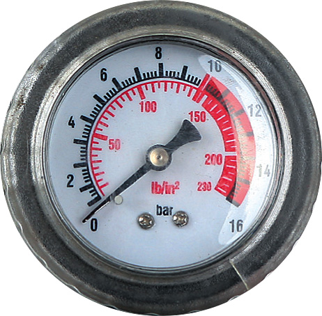 Hand pump with air pressure gauge thumb