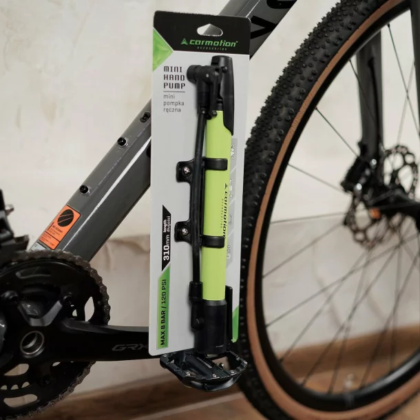 Pompa manuala pentru bicicleta, cu furtun si suport de fixare pe cadru, lungime 310mm, max 8Bari/120PSI-Resigilat,