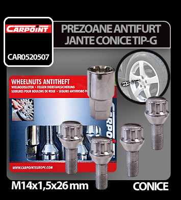 Prezoane antifurt jante conice M14x1,5mm 4buc - Tip G - Resigilat thumb