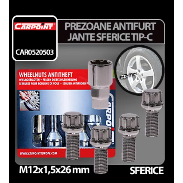Prezoane antifurt jante sferice M12x1,5mm 4buc - Tip C