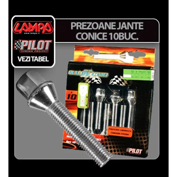 Prezoane jante conice, 60°, cap 17mm, filet M14x1.25, lungime filet 66mm, 10buc - TC12
